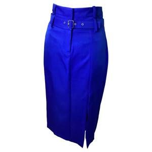 NEW TEA & CUP women's high rise side slit belted skirt in royal blue